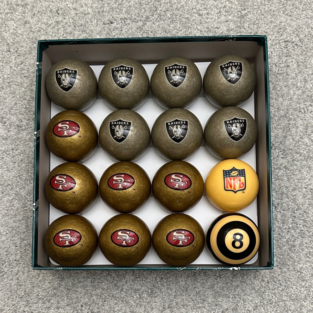 NFL Team SF 49ers and Raiders Billiard Ball Set - Gold, Gray, Yellow